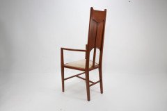 G M Ellwood.J S Henry. Pair of Arts & Crafts Mahogany Armchair with Pewter Inlay - Thumbnail 5