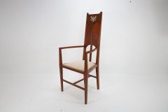 G M Ellwood.J S Henry. Pair of Arts & Crafts Mahogany Armchair with Pewter Inlay - Thumbnail 7