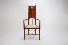 G M Ellwood.J S Henry. Pair of Arts & Crafts Mahogany Armchair with Pewter Inlay - Thumbnail 8