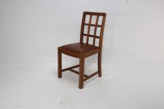 Heals of London, Attr. A set of three Arts and Crafts lattice-back chairs with matching armchair - Thumbnail 5