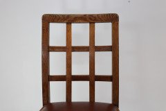 Heals of London, Attr. A set of three Arts and Crafts lattice-back chairs with matching armchair - Thumbnail 8