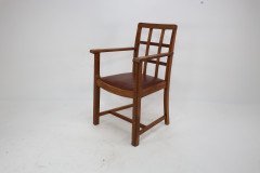 Heals of London, Attr. A set of three Arts and Crafts lattice-back chairs with matching armchair - Thumbnail 14