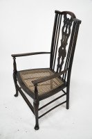 Liberty & Co attributed. A Queen Anne style fretwork back cane seat armchair - Thumbnail 4