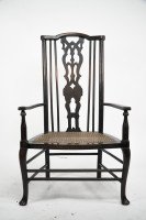 Liberty & Co attributed. A Queen Anne style fretwork back cane seat armchair - Thumbnail 2