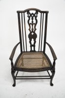 Liberty & Co attributed. A Queen Anne style fretwork back cane seat armchair - Thumbnail 3