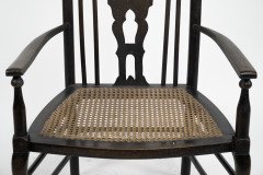 Liberty & Co attributed. A Queen Anne style fretwork back cane seat armchair - Thumbnail 7