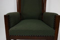 Liberty and Co, attributed, in the style of Leonard Wyburd. An Arts and Crafts oak wing back armchair - Thumbnail 12
