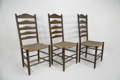 Manner of E Gimson. a Set of Three Lovely Quality Arts and Crafts Oak Ladderback Dining or Side Chairs - Thumbnail 2