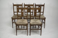 Liberty and Co attributed. A set of six Glasgow Style oak dining chairs - Thumbnail 2
