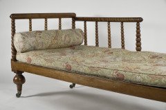 Philip Webb for Morris and Co Attributed. a Large Aesthetic Movement Bobbin Turned Satinwood Chaise Lounge - Thumbnail 3