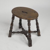 An Aesthetic Movement Elm Stool with a ' S' Handle, and a Wild Grain to the Seat. - Thumbnail 2