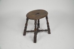 An Aesthetic Movement Elm Stool with a ' S' Handle, and a Wild Grain to the Seat. - Thumbnail 5