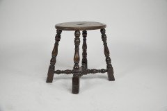 An Aesthetic Movement Elm Stool with a ' S' Handle, and a Wild Grain to the Seat. - Thumbnail 6