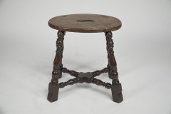 An Aesthetic Movement Elm Stool with a ' S' Handle, and a Wild Grain to the Seat. - Thumbnail 7