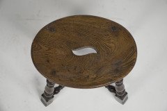 An Aesthetic Movement Elm Stool with a ' S' Handle, and a Wild Grain to the Seat. - Thumbnail 9