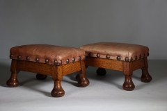 Pair of Aesthetic Movement Oak Thebes Stools – Leather Studded, c.1890 - Thumbnail 3