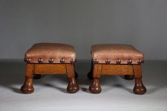 Pair of Aesthetic Movement Oak Thebes Stools – Leather Studded, c.1890 - Thumbnail 4