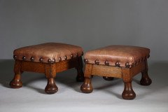 Pair of Aesthetic Movement Oak Thebes Stools – Leather Studded, c.1890 - Thumbnail 5