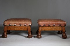 Pair of Aesthetic Movement Oak Thebes Stools – Leather Studded, c.1890 - Thumbnail 6