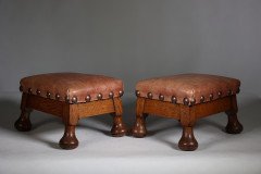 Pair of Aesthetic Movement Oak Thebes Stools – Leather Studded, c.1890 - Thumbnail 7