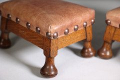 Pair of Aesthetic Movement Oak Thebes Stools – Leather Studded, c.1890 - Thumbnail 8