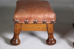 Pair of Aesthetic Movement Oak Thebes Stools – Leather Studded, c.1890 - Thumbnail 10