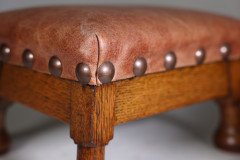 Pair of Aesthetic Movement Oak Thebes Stools – Leather Studded, c.1890 - Thumbnail 12