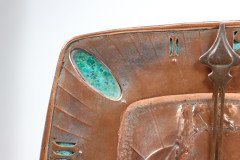 An Arts & Crafts Hand Formed Copper & Turquoise Blue Enamel Wall Clock - Thumbnail 14