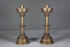 Jones & Willis – Pair of Gothic Revival Heavy Brass Castellated Candlesticks - Thumbnail 4
