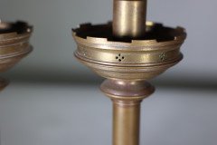 Jones & Willis – Pair of Gothic Revival Heavy Brass Castellated Candlesticks - Thumbnail 9