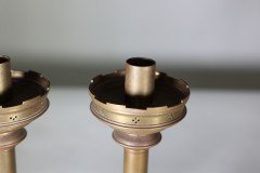 Jones & Willis – Pair of Gothic Revival Heavy Brass Castellated Candlesticks - Thumbnail 7
