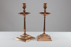 W. A. S. Benson – Pair of Arts & Crafts Copper and Brass Candlesticks - Thumbnail 2