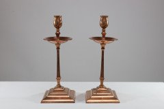W. A. S. Benson – Pair of Arts & Crafts Copper and Brass Candlesticks - Thumbnail 3