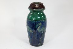 Belgian Art Pottery – Tall Earthenware Vase with Flamingo Frieze - Thumbnail 2