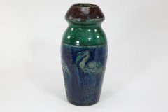 Belgian Art Pottery – Tall Earthenware Vase with Flamingo Frieze - Thumbnail 3