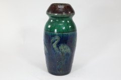 Belgian Art Pottery – Tall Earthenware Vase with Flamingo Frieze - Thumbnail 4