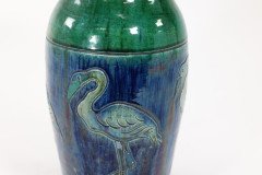 Belgian Art Pottery – Tall Earthenware Vase with Flamingo Frieze - Thumbnail 10