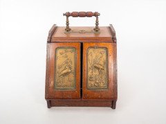 Aesthetic Movement Walnut Metamorphic Coal Box with Herons in a River Scene - Thumbnail 2