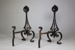 C. R. Ashbee for the Guild of Handicraft, attributed. An Early Pair of Hand Wrought Iron & Copper Fire Dogs - Thumbnail 5
