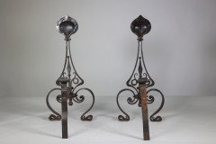 C. R. Ashbee for the Guild of Handicraft, attributed. An Early Pair of Hand Wrought Iron & Copper Fire Dogs - Thumbnail 4