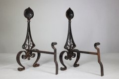 C. R. Ashbee for the Guild of Handicraft, attributed. An Early Pair of Hand Wrought Iron & Copper Fire Dogs - Thumbnail 8