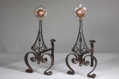 C. R. Ashbee for the Guild of Handicraft, attributed. An Early Pair of Hand Wrought Iron & Copper Fire Dogs - Thumbnail 2