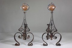 C. R. Ashbee for the Guild of Handicraft, attributed. An Early Pair of Hand Wrought Iron & Copper Fire Dogs - Thumbnail 3