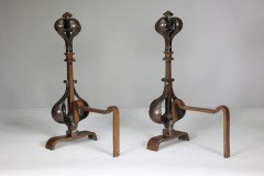 A Pair of Arts & Crafts Copper & Bronze Fire Dogs with Pyramid Style Finials - Thumbnail 4