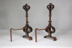 A Pair of Arts & Crafts Copper & Bronze Fire Dogs with Pyramid Style Finials - Thumbnail 6