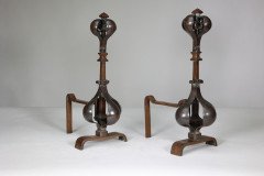 A Pair of Arts & Crafts Copper & Bronze Fire Dogs with Pyramid Style Finials - Thumbnail 8