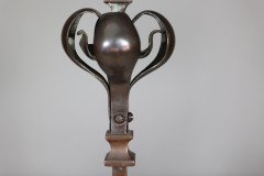 A Pair of Arts & Crafts Copper & Bronze Fire Dogs with Pyramid Style Finials - Thumbnail 11