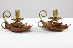 Arts and Crafts c.1900 Pair of Copper and Brass Lily Pad Candle Night Lights - Thumbnail 3
