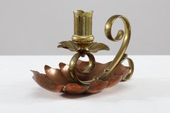 Arts and Crafts c.1900 Pair of Copper and Brass Lily Pad Candle Night Lights - Thumbnail 4