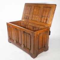Large Gothic Revival Style Carved Oak Blanket Chest in the Style of A. W. N. Pugin - Thumbnail 2